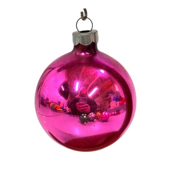 Vintage Made In USA Shiny Brite Glass Christmas Ornaments Set Of 7 Pink Gold - Picture 4 of 16